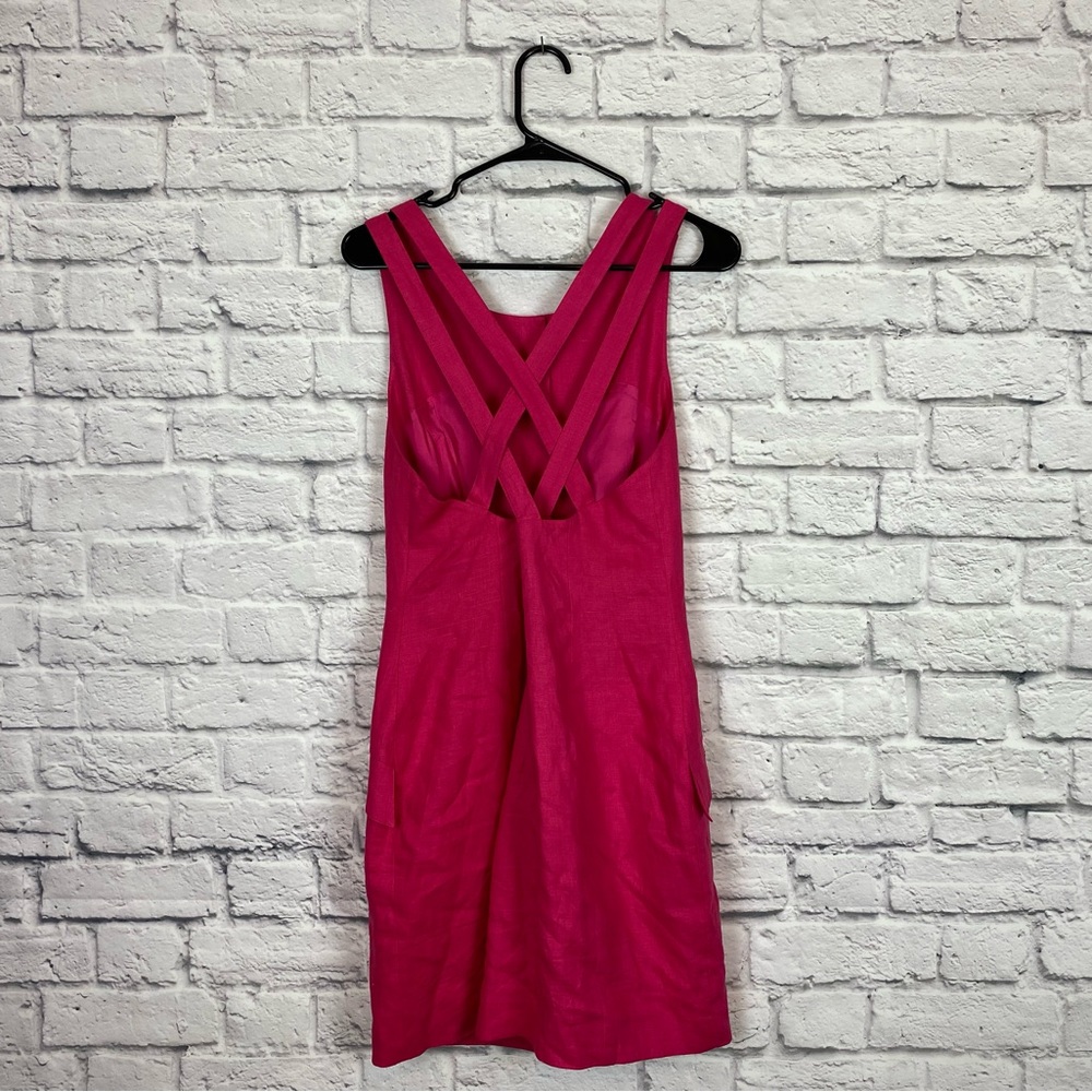 Vintage Bloomingdale’s Hot Pink Linen Button-Up Criss-Cross Strap Dress - Size 8